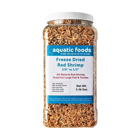 Red Shrimp--Freeze Dried 3/8" to 1/2" Red River Shrimp for All Tropicals, Turtles, Koi & Pond Fish, Rodents…1-lb & 5oz Lg Jar