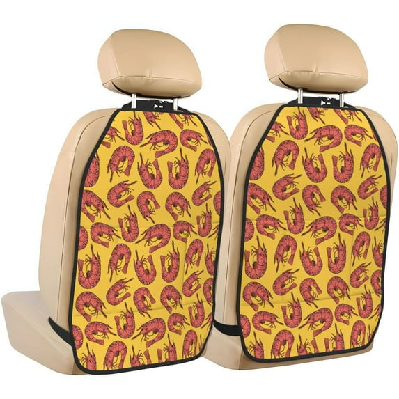 Red Shrimp Printed Yellow Mats Back Seat Protectors, Car Seat Protector Vehicle Organizers Waterproof Cover Back Seat Cover for Kids with 3 Storage Pockets 2 Pack