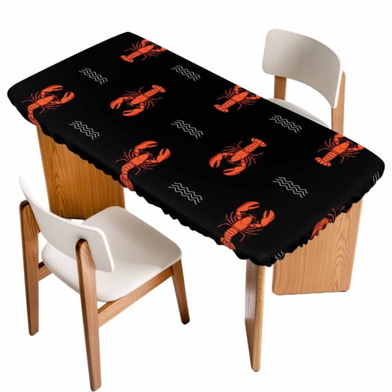 Red Shrimp Table Cloths for 5 Foot Rectangle Tables, Black Modern Art Coastal Nautical Patio Waterproof Elastic Fitted Tablecloths, Washable Rectangular Table Cover for Camping