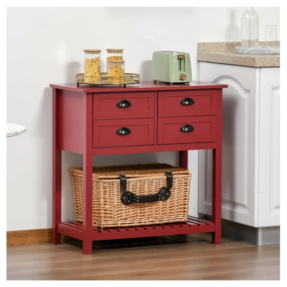 Red Sideboard Buffet Cabinet with Storage, Modern Coffee Bar Console Table with Drawers, Kitchen Dining Room Furniture