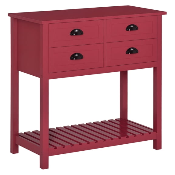 Red Sideboard Buffet Cabinet with Storage, Modern Coffee Bar Console Table with Drawers, Kitchen Living Room Dining Hallway Furniture
