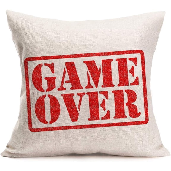 Red Sign Game Over Decorative Cotton Linen Throw Pillow Cases Best Gift for Home Sofa Decor Cushion Covers Standard 18x18 Inches Pillowcase