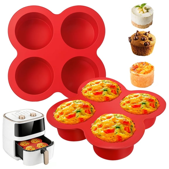 Red Silicone Egg Bite Molds 2 Pack, Nonstick Baking Trays for Mini Muffins, Cupcakes, Quiche and More