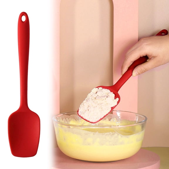 Red Silicone Spatula Set 2 Pcs, Heat Resistant Kitchen Rubber Turner Scraper with Stainless Steel Core, Nonstick Spatula for Cooking Baking Mixing, Easy Clean & Dishwasher Safe