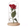 thumbnail image 1 of Red Silk Rose With Led String Light Preserved In Glass Dome On Wooden Base For Valentine(beige Base), 1 of 9