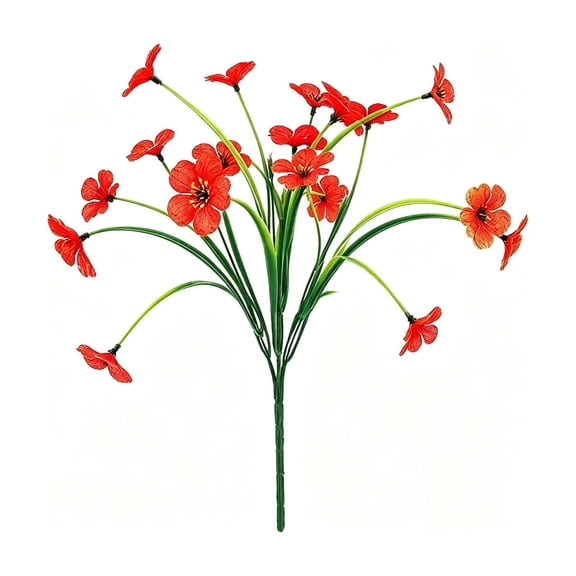 Red Silk Violet Orchid Artificial Flowers, Spring Grass Faux Bouquet for Table Centerpiece, Lifelike Matte Texture, No Water No Wilting, Safe for Sufferers, Birthday Gift for Mom