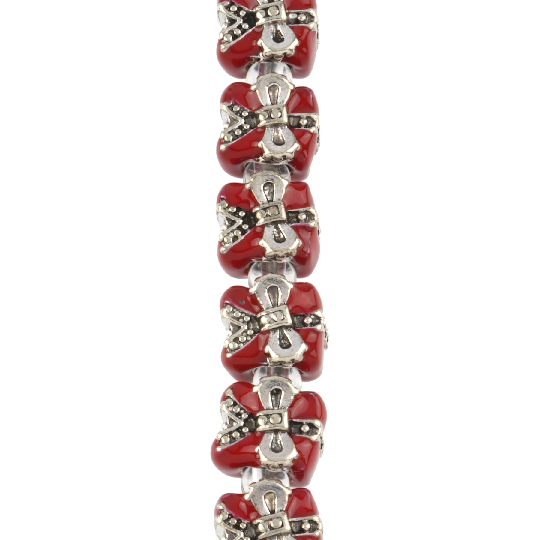 Red & Silver Bow Accented Beads - 10mm by Bead Landing