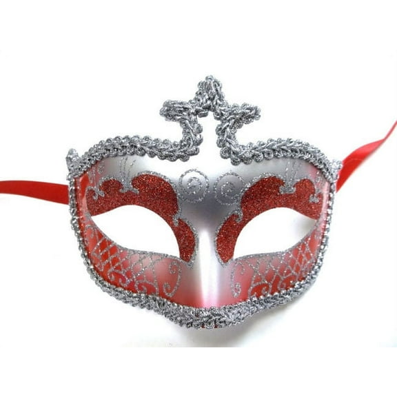 Red Silver Glitter Venetian Masquerade Costume Mask Halloween New Years Party