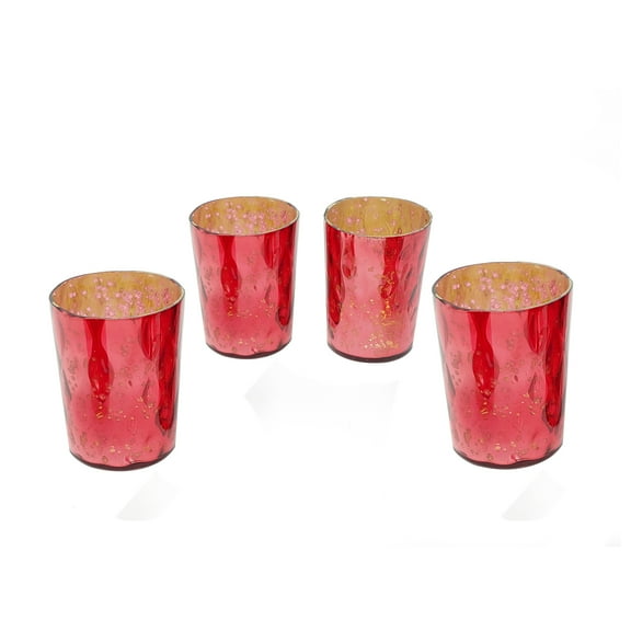 Red & Silver Set of 4 Glass Tealight Votive Candle Holders in Mercury Finish Ideal Evening Wedding Parties Home Decor Table Decoration Gift by MystiqueDecors