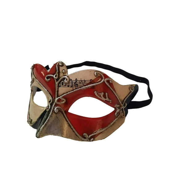 Red Silver Small Venetian Masquerade Mardi Gras Mask Elastic Strap