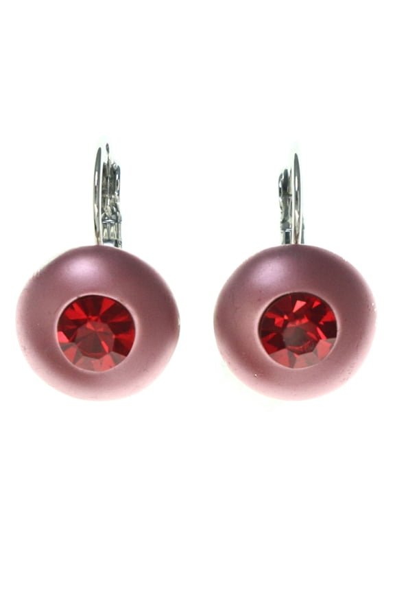Red & Silver-Tone Colored Metal Dangle-Earrings With Crystal Accents #LQE3558