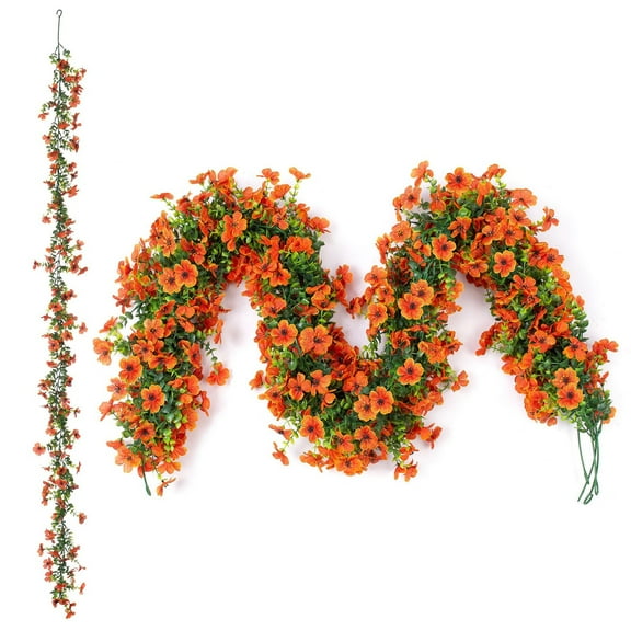 Red Simulated Eucalyptus Flower Violet Vine Vine Wall Hanging Wrapped Orange, Artificial Flowers Garland, 5.9Ft Floral Vine, Spring Summer Decor, Realistic, Perfect for Photo Booth, Wedding