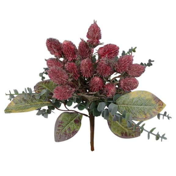 Red Simulation Artificial Banksia Flower Bundles Home Decoration Ornaments Artificial Flowers Plastic Material With Fabric Leaves Waterproof Sun Proof For Indoor Outdoor Decor