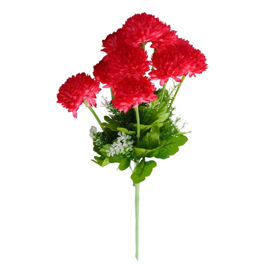 Red Artificial Chrysanthemum Bouquet Silk Flower Ball Plastic Flower Arrangement Red Cloth Material 17.32 Inches Long Wedding Party Home Decor Fake Flowers