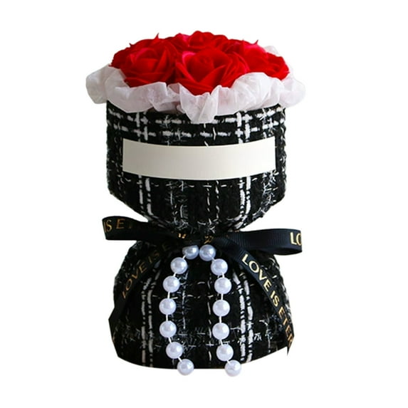 Red Simulation Rose Flowers Mini Bouquet Artificial Plastic With Pearl Ribbon Decoration For Valentines Day Gift Wedding Party Home Decor Red