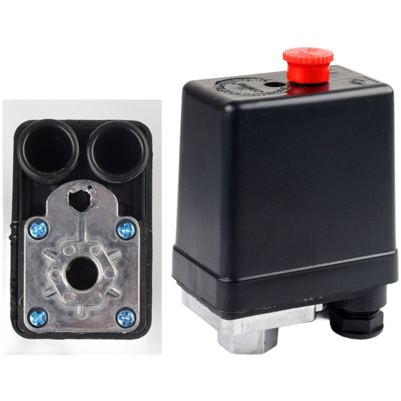 Red Single Port Air Compressor Pressure Switch 0.4-0.7MPa Normally Closed 6Mm Exhaust For Pneumatic Systems
