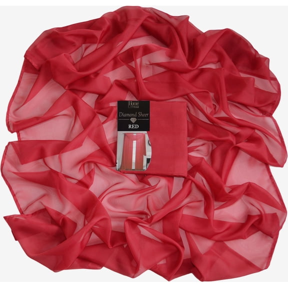 Red Single Sheer Voile Window Curtain Panel: 55"W x 95"L, Fully Hemmed, Rod Pocket