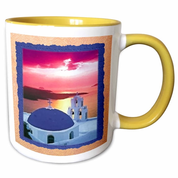 3drose, Red Skies Over Greece, 15oz Two-tone Yellow Mug
