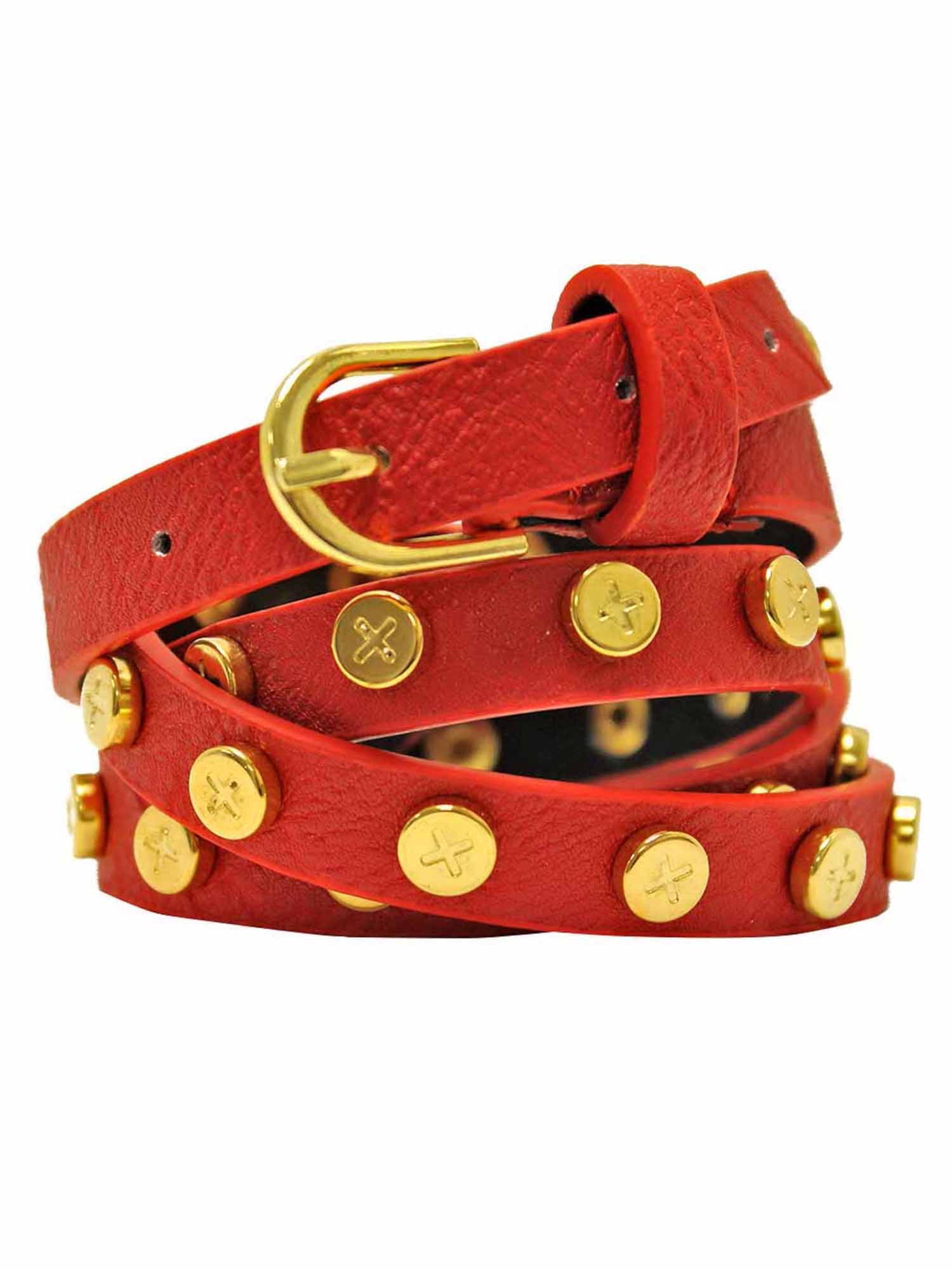 Red Skinny Gold Tone Studded Belt - Walmart Business Supplies