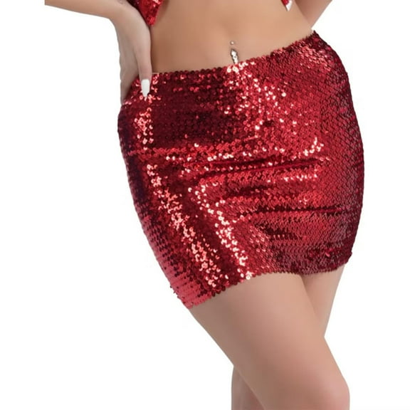 Red Skirt for Ladies Mini Short Formal Date Night Gowns Evening Happy Festival Gift Sequin Sparkly Pencil Glitter Basic Skort Womens 2025 Clothes Trendy Regular Fit One Size