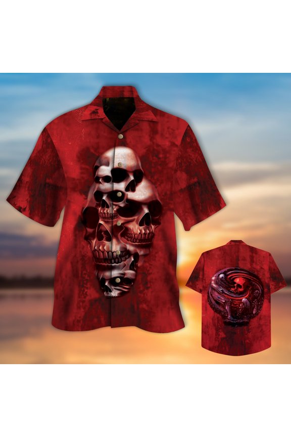 Red Skull All Over Printed Hawaiian Shirt