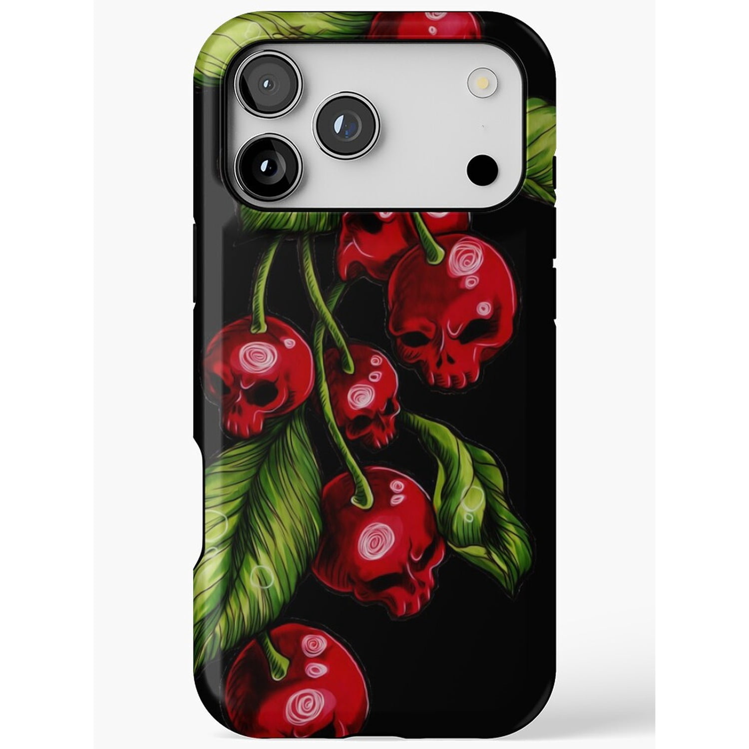 Red Skull Cherry and Green Leaf Tough Phone Case, Dual-Layer ...