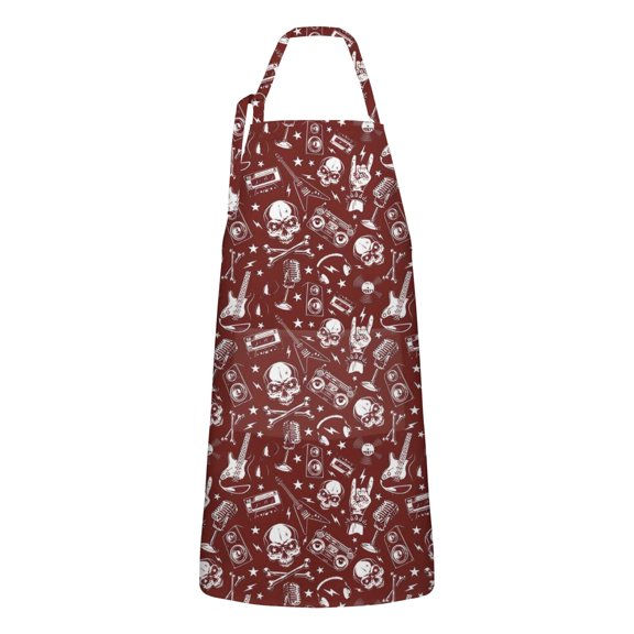 Red Skull Guitar Music Pattern Apron-Garden Aprons for Women with Pockets-Cotton Linen Waterproof Kitchen Cooking Gardening Aprons Adjustable for Kitchen,Cooking,BBQ and Salon 33x27 Inch