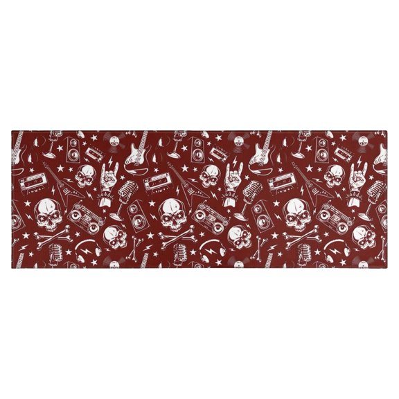Red Skull Guitar Music Pattern Kitchen Rug Mat,Kitchen Runner Rugs Non Skid Washable,Decorative Kitchen Floor Mats for Kitchen,Sink,Laundry,17"X47"