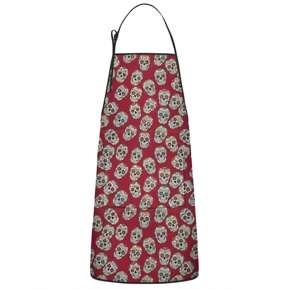 Red Skull Pattern Apron-Garden Aprons for Women with Pockets-Cotton Linen Waterproof Kitchen Cooking Gardening Aprons Adjustable for Kitchen,Cooking,BBQ and Salon 33x27 Inch