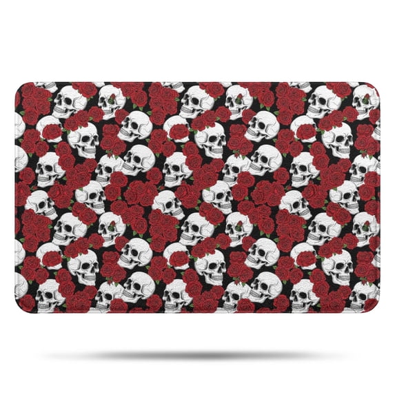 Red Skull Rose Pattern Bathroom Rugs Mat,Non Slip Microfiber Bathroom Rug,Rubber Backing,Soft Bathroom Mats for Bathroom Floor,Tub and Shower,17x27in(43x68cm)