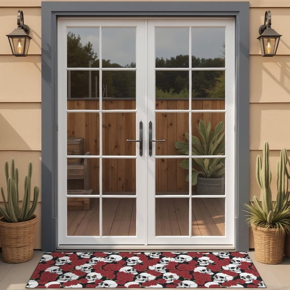 Red Skull Rose Pattern Door Rugs,Washable Non Slip Door Mats Indoor,Decorative Door Mats,Entry Mat Indoor for Entrance,Bedroom,Kitchen,Bathroom,16"x47"