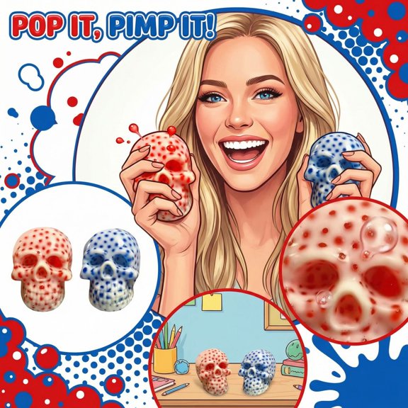 Red Skull Squeeze, Squeeze Stress Toys, 3 in Diameter, 1 Pc, Stretchy Squeeze Toys, Slow Rising Squeeze, Relaxation, Adult Relaxation