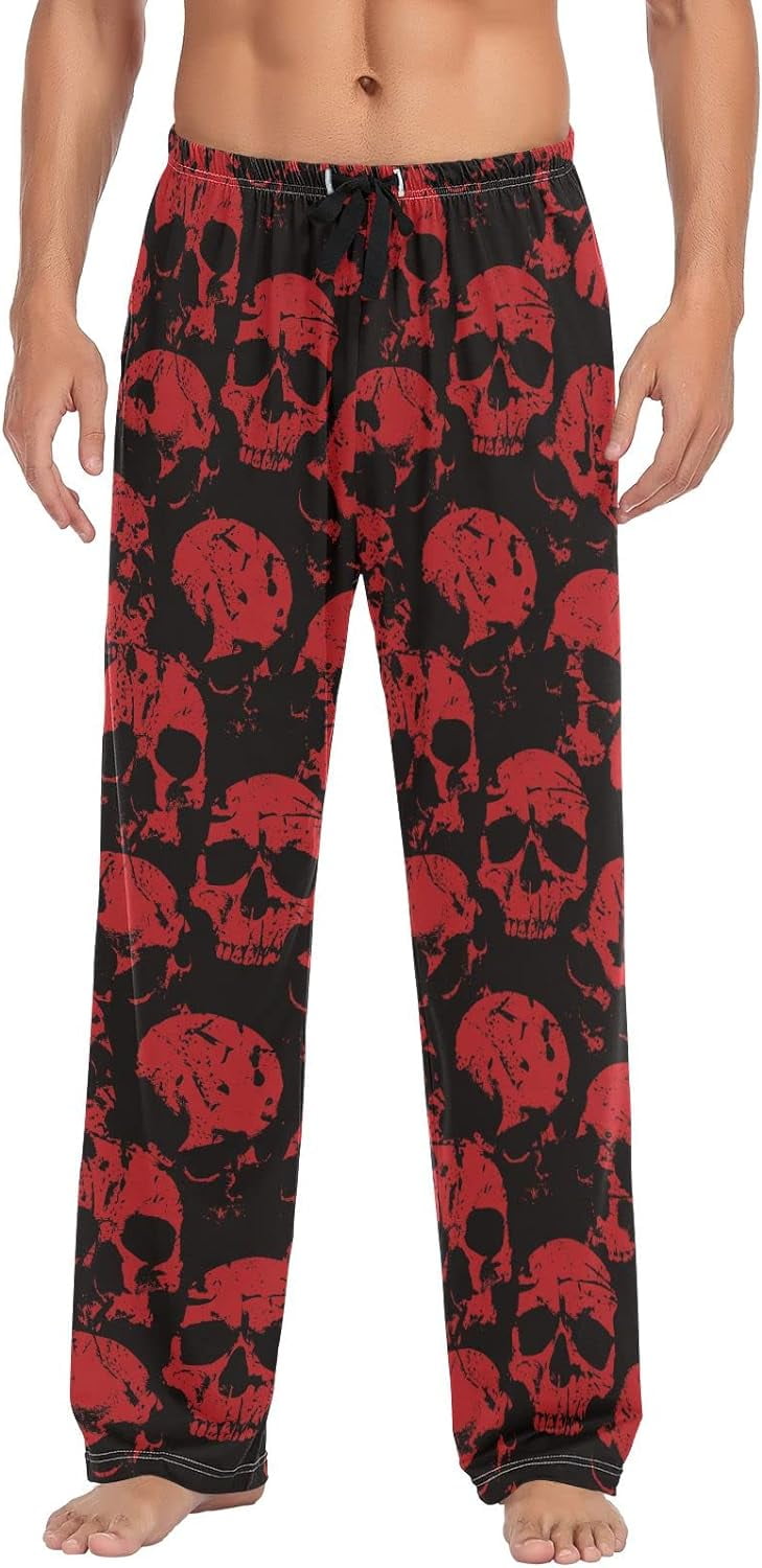 Red Skulls Pajama Pants Mens Lounge Pants Super Soft Men Pajama Bottoms