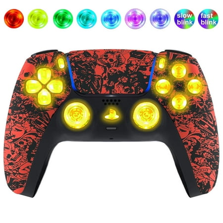 Red Skulls Silent Modz LED Light-Up Buttons Wireless Custom Controller for PS5
