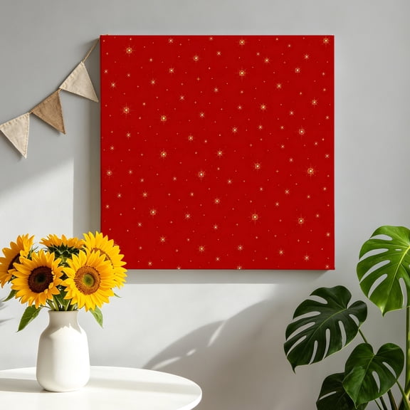 Red Sky Canvas Wall Art for Living Room, Modern Minimalist Watercolor Gold Star Dots Night Poster Print Painting for Bedroom Office Home Decoration Wall Pictures Prepare To Hang 8"x8"