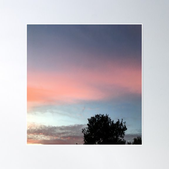 Red Sky Evening Sunset W/Tree Poster Wall Art, Modern Wall Decor, 24x24 UNFRAMED
