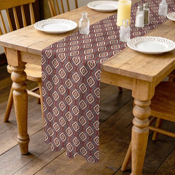 Red Slate Diamonds 10ft Cheesecloth Table Runner for Wedding 27"x120", Abstract Vintage Minimalist Geometric Grid Kitchen Dinner Sheer Tulle Chiffon Dresser Scarf, Holiday Party Decorations