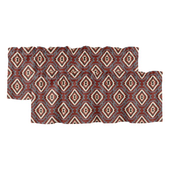 Red Slate Diamonds 2 Panels Kitchen Valance, Abstract Vintage Minimalist Geometric Grid Curtains Valances for Small Windows Rod Pocket Window Treatments for Living Room Bedroom 42" W x 12" L
