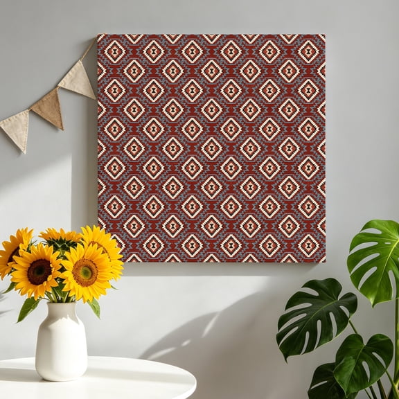 Red Slate Diamonds Canvas Wall Art for Living Room, Abstract Vintage Minimalist Geometric Grid Poster Print Painting for Bedroom Office Home Decoration Wall Pictures Prepare To Hang 12"x12"