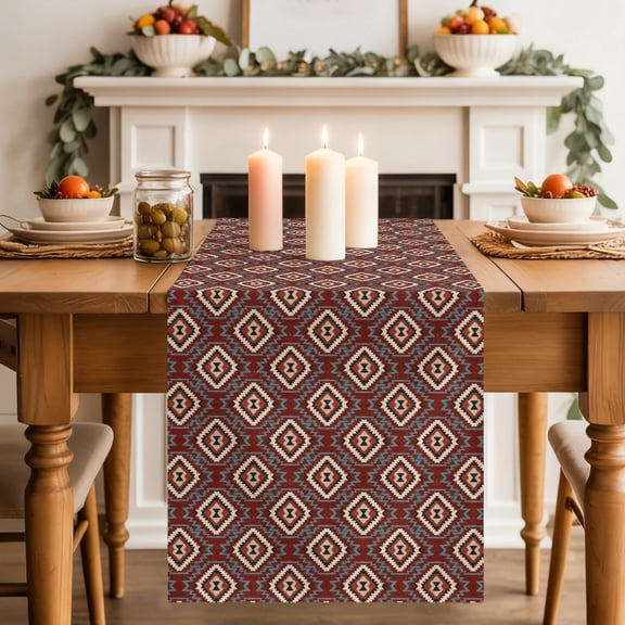 Red Slate Diamonds Dining Table Runner, Abstract Vintage Minimalist Geometric Grid Washable Table Runners Kitchen Coffee Table Center Decor for Home Party Holiday Wedding 13 x 36 Inches
