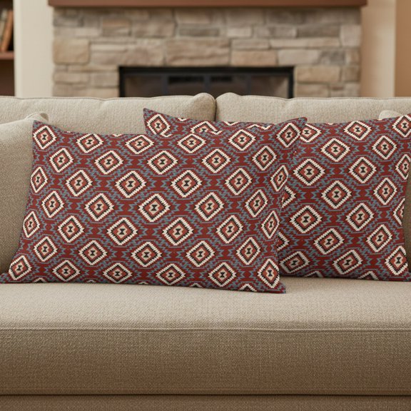 Red Slate Diamonds Pillow Covers Set of 2, Abstract Vintage Minimalist Geometric Grid 12x20 Inch Decorative Throw Pillow Covers Soft Pillowcases with Zipper for Couch Sofa Bed Chair