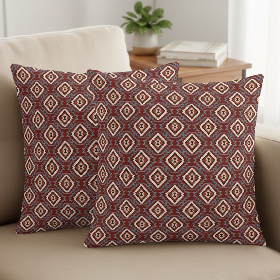 Red Slate Diamonds Pillow Covers Set of 2, Abstract Vintage Minimalist Geometric Grid 16x16 Inch Decorative Throw Pillow Covers Soft Pillowcases with Zipper for Couch Sofa Bed Chair