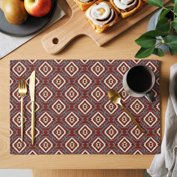 Red Slate Diamonds Placemats Set of 2, Abstract Vintage Minimalist Geometric Grid Heat Insulated Linen Place Mats, Washable Stain-Proof Table Mats for Dining Tables Holiday Decor 13x19 Inches