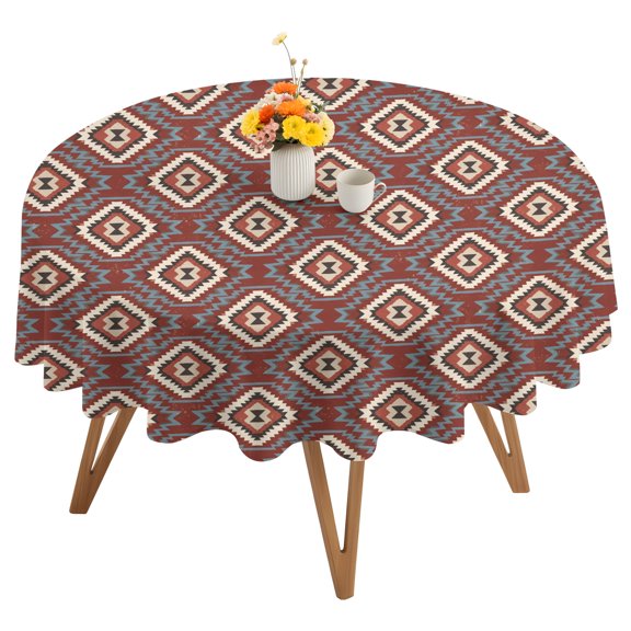 Red Slate Diamonds Round Tablecloth 60 inches Abstract Vintage Minimalist Geometric Grid Waterproof Oil-Proof Table Cloth Round Table Cover for Holiday Party Picnic Dinner Decor Indoor Outdoor Use