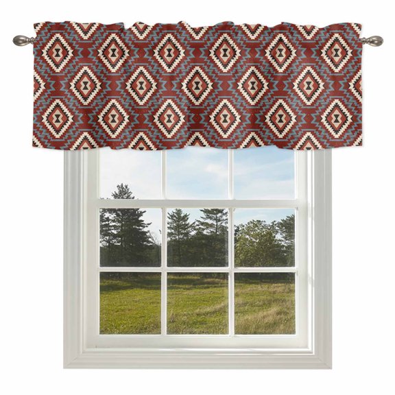 Red Slate Diamonds Valances for Windows Abstract Vintage Minimalist Geometric Grid Valance Curtains Rod Pocket Bathroom Small Window Treatments for Kitchen Living Room Bedroom, 60"x18"