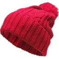 thumbnail image 1 of Red Slouchy Cable Knit Pom Pom Beanie Winter Cap Chunky Skull Hat Ski Kinit Warm New, 1 of 5