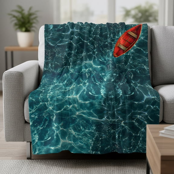 Red Small Boats Fleece Throw Blanket Deep Green Wave Seawater Ripple Ocean Ultra Soft Fuzzy Cozy Flannel Throw Blanket for Couch Sofa Bed Car Travel, Ideal Gifts 30x40 Inches