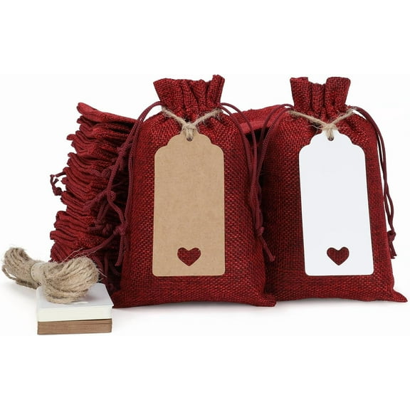 Red Small Gift Bags with Drawstring - 30Pcs 4x6 Burlap Sacks for Wrapping Back to School Favors, Soap, Jewelry, Crosses Games, Ball Sets, For Small Business, Birthday, Wedding