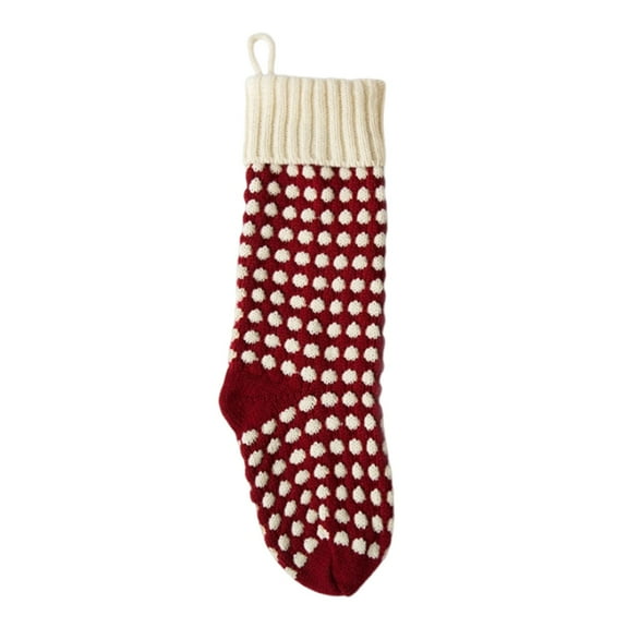 Red Small Knitted Christmas Stocking 37Cm Acrylic Material Polka Dot Design Holiday Gift Bag Candy Sock For Tree Wall Decoration 1-Piece 0.17 Lb