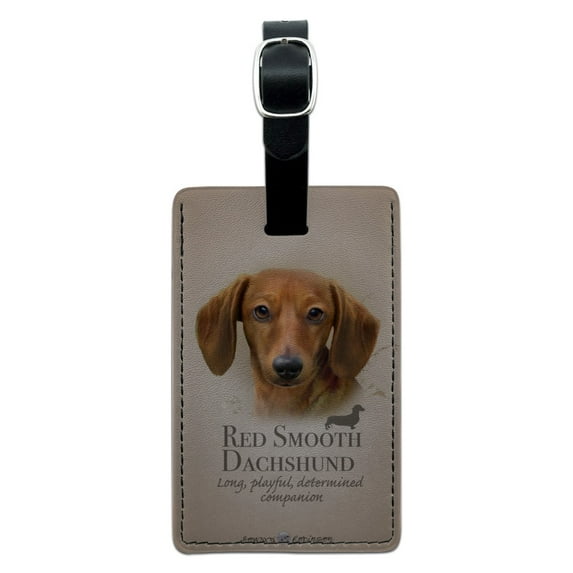 Red Smooth Dachshund Wiener Dog Breed Rectangle Leather Luggage Card Suitcase Carry-On ID Tag